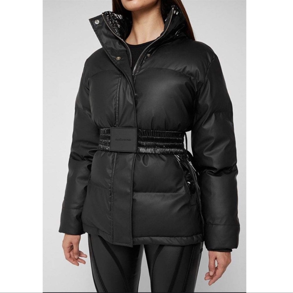 MANIÈRE DE VOIR Matte & High Shine Belted Puffer Jacket